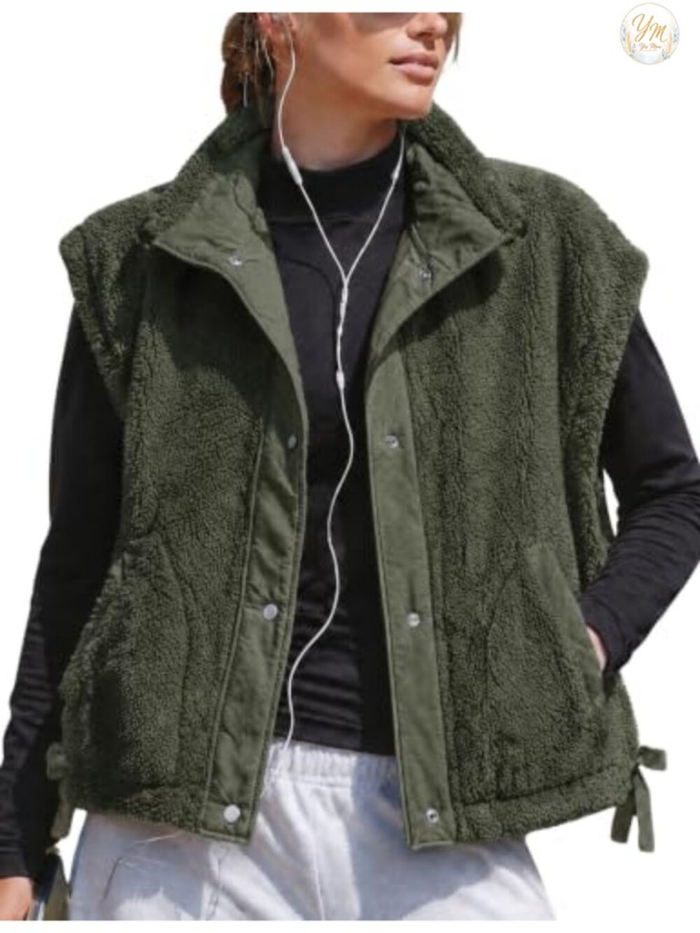 Oversized Sherpa Fleece Vest Fuzzy Sleeveless Gilet Snap Button